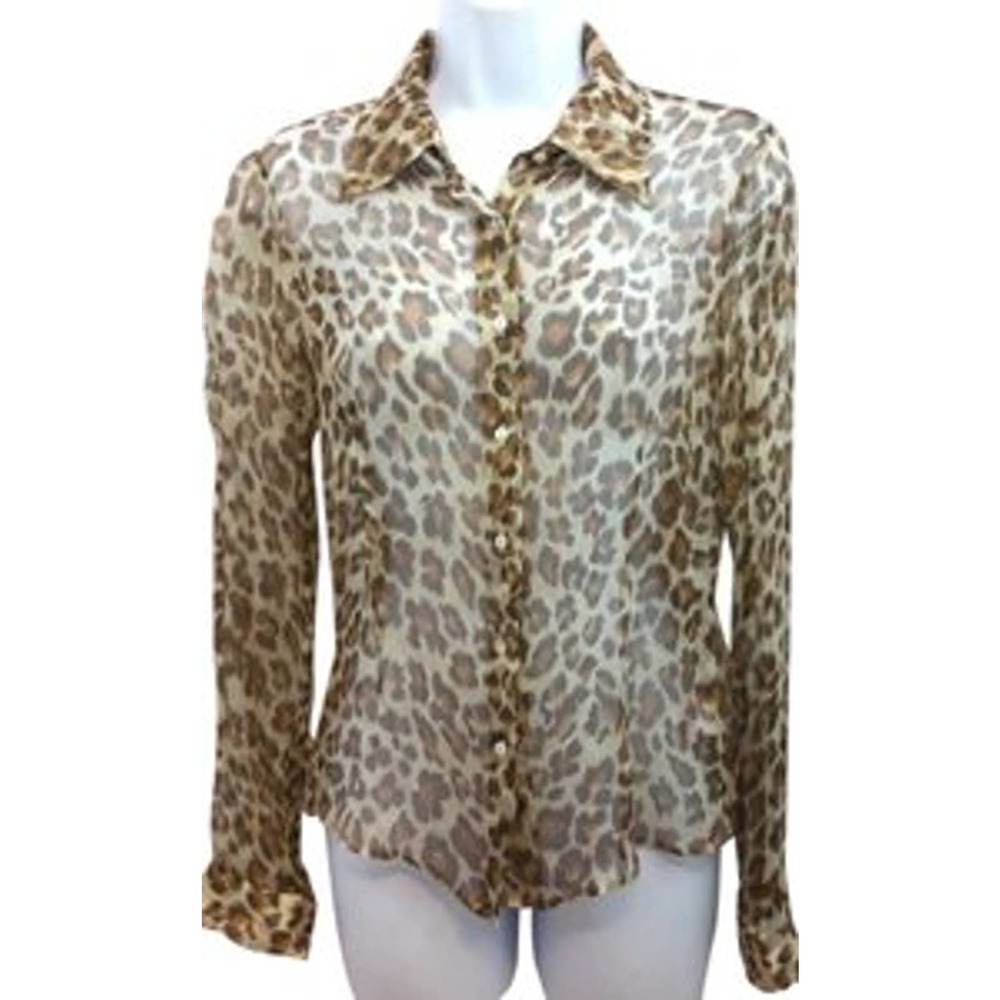 CALYPSO BY CHRISTIANE CELLE ANIMAL PRINT SHEER SILK TOP BLOUSE S
